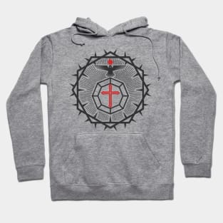 The cross is the diamond of God's love for man, the Dove is the power of the Holy Spirit and the crown of thorns Hoodie